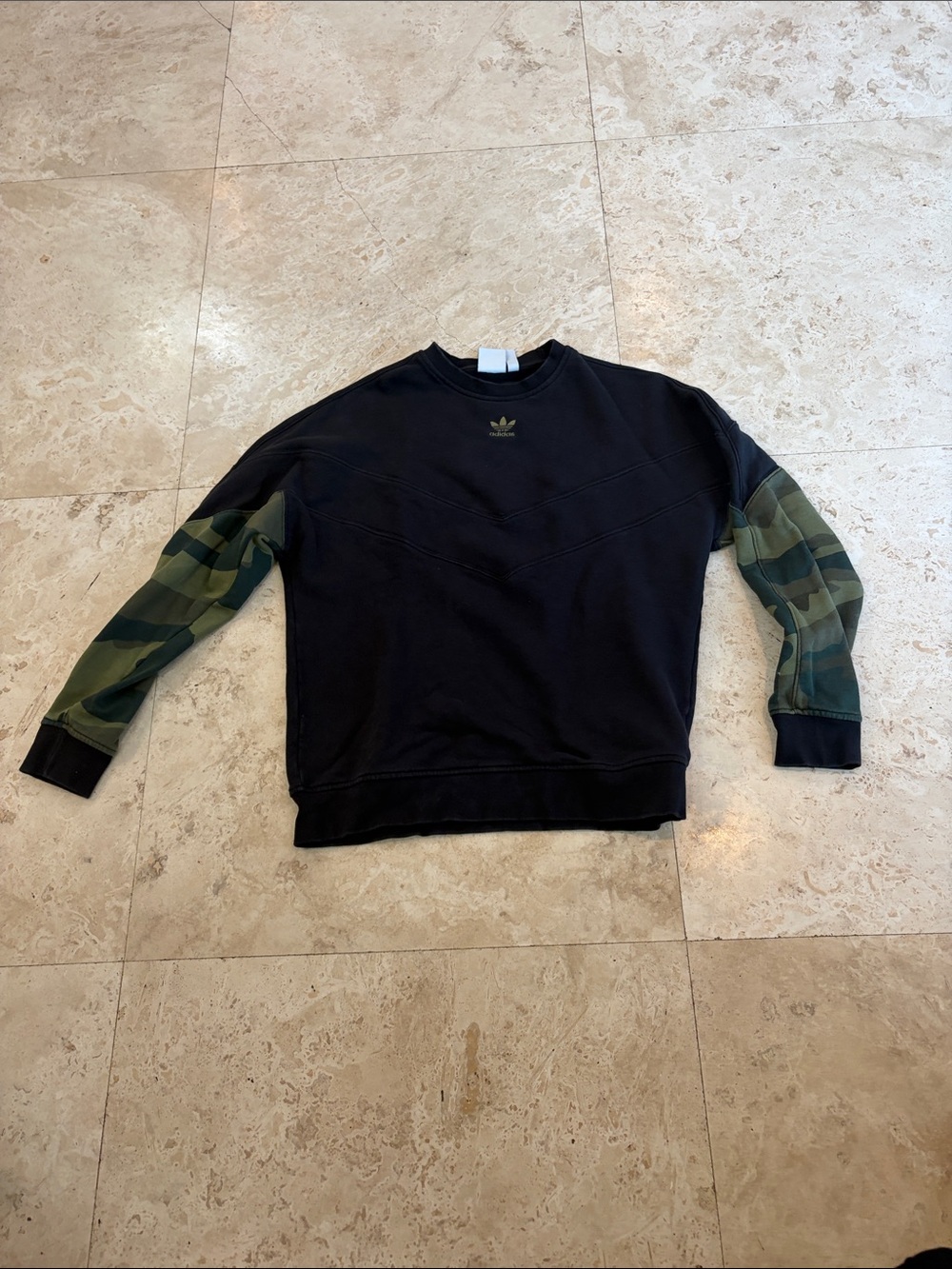 adidas Black Crewneck Sweatshirt with Green Camo Sleeves
